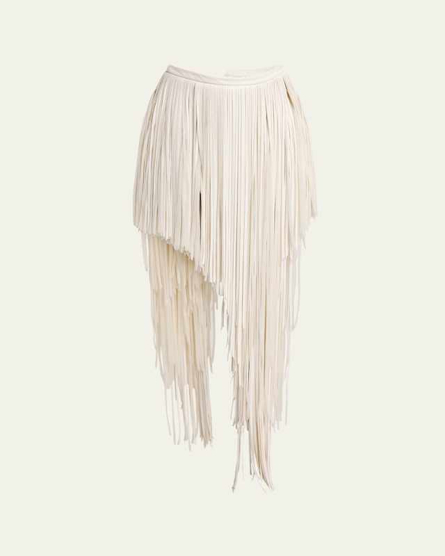 Phia Asymmetric Faux Leather Fringe Skirt